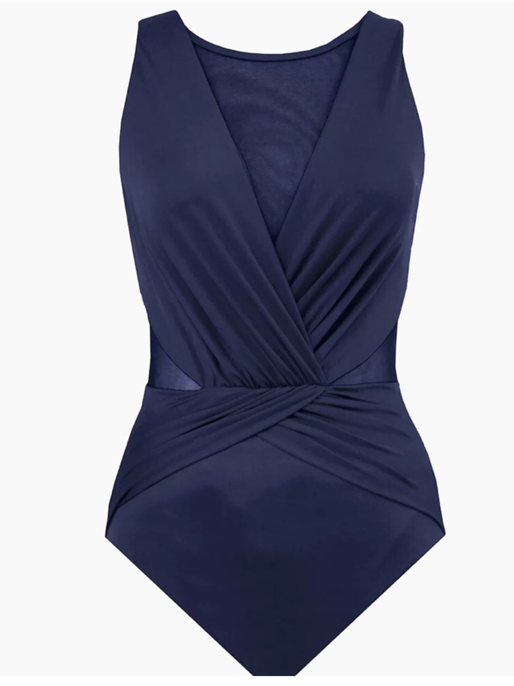 Miraclesuit Illusion Palma Deep V Neck Swimsuit Midnight Blue Size 22W NWT